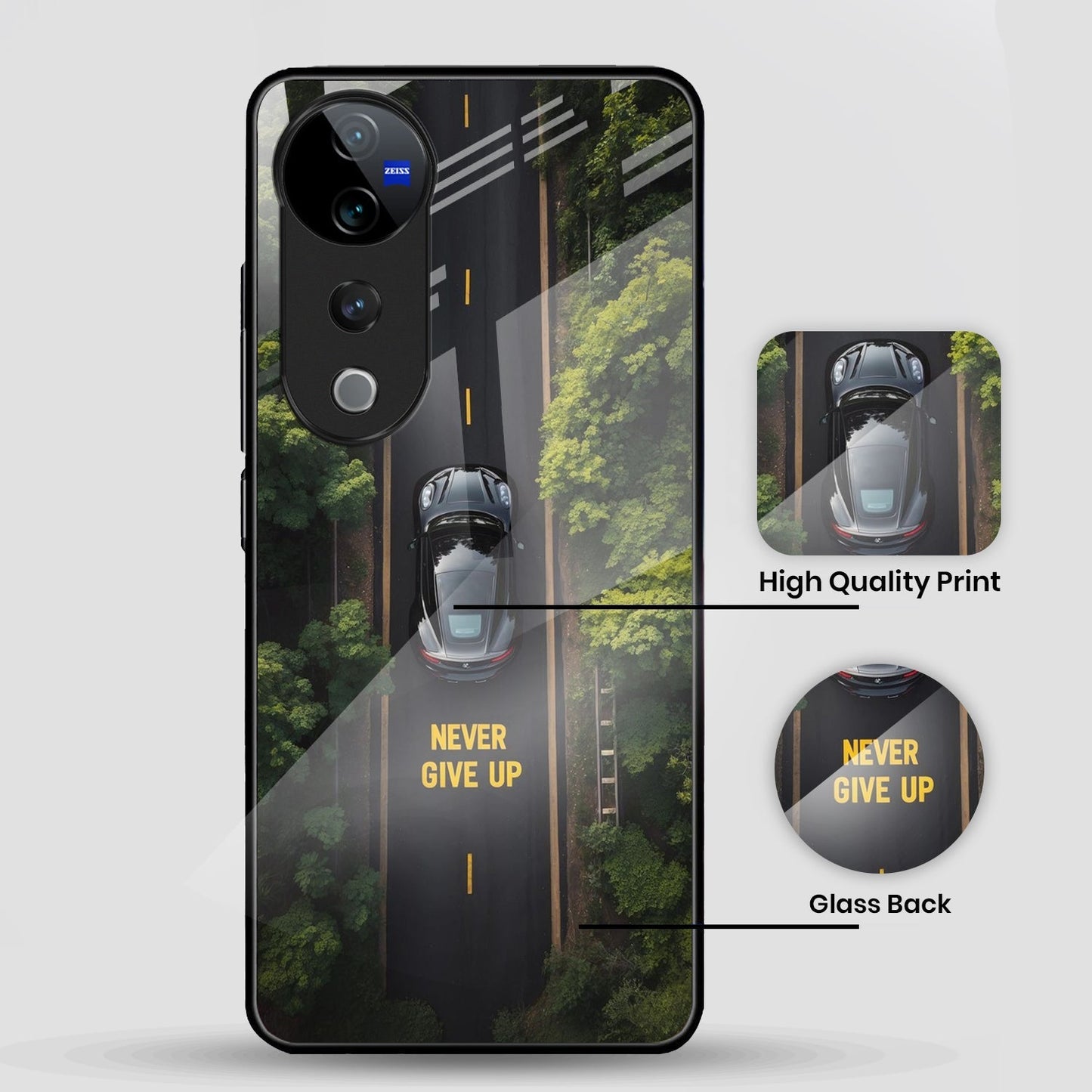 Vivo V40 Pro 5G Premium Acrylic Shockproof Glass Back Case (Road Never Give up)