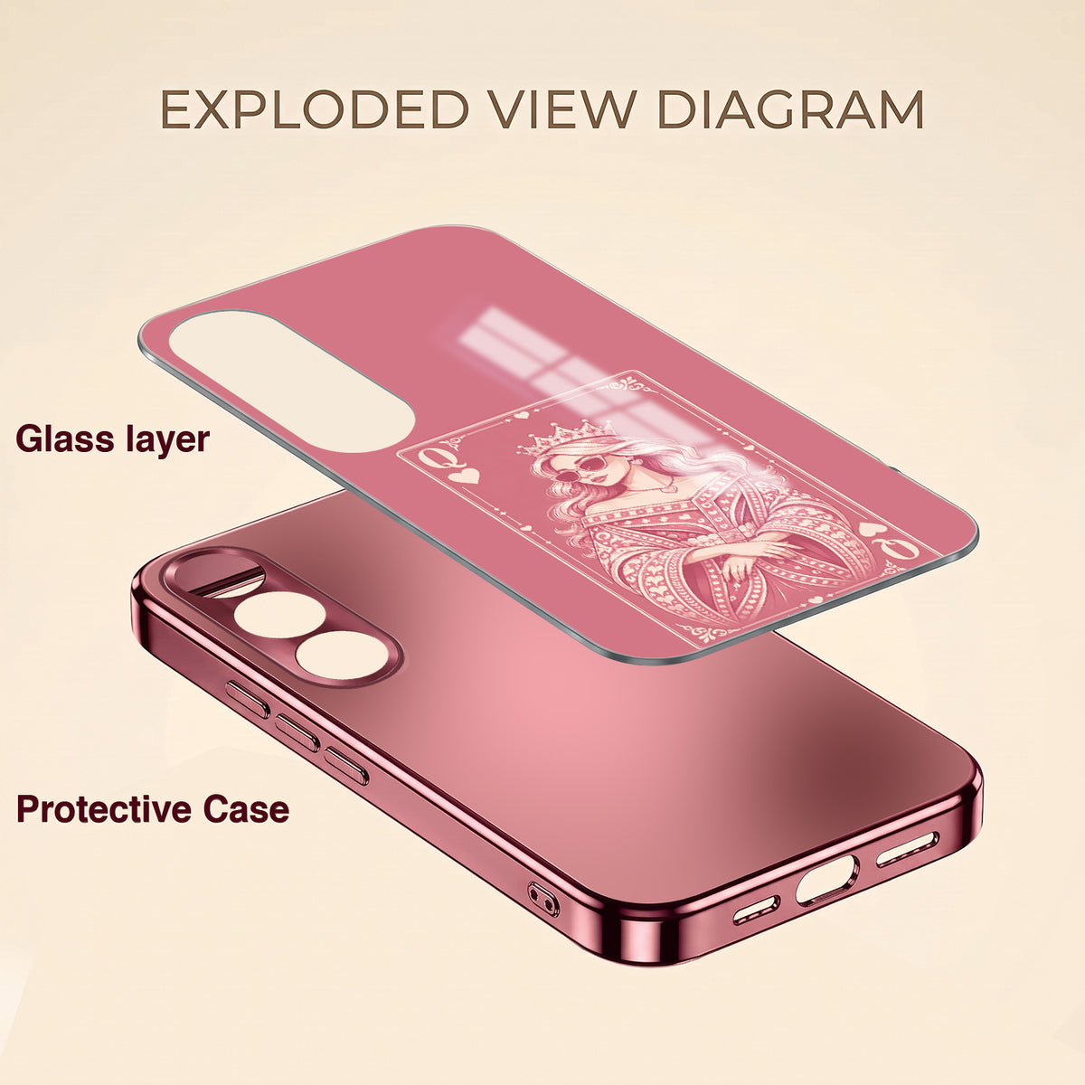 Vivo V70 FE 5G Luxury Royal Queen Pink Electroplated Glass Phone Back Case