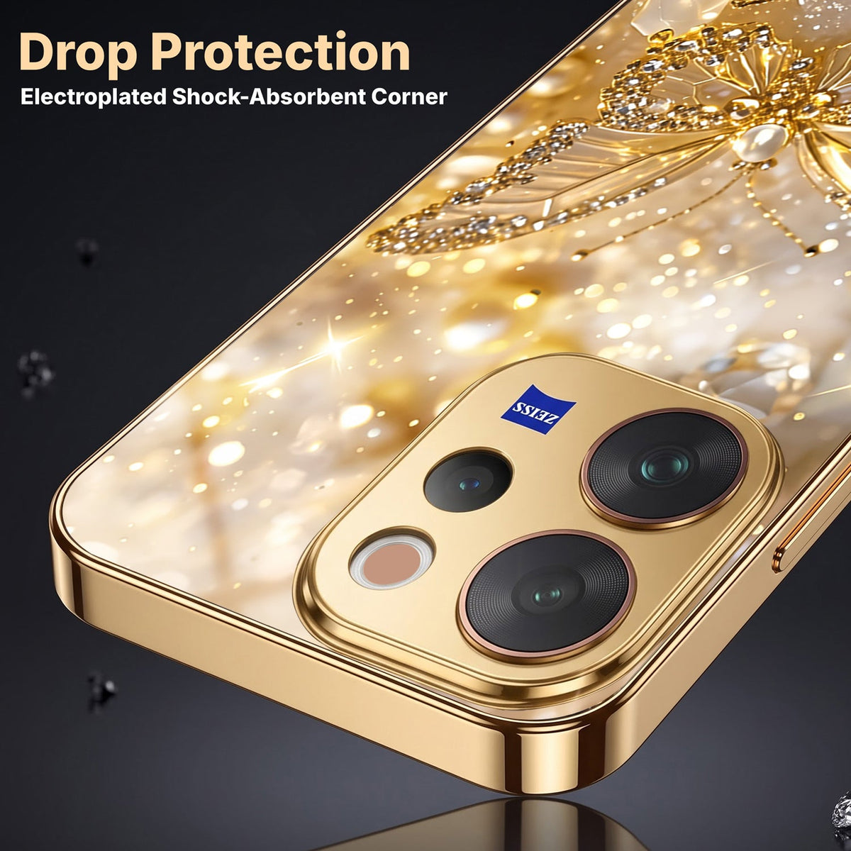 Vivo V70 5G Golden Butterfly Gold Electroplated Glass Phone Back Case