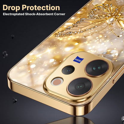Vivo V70 5G Golden Butterfly Gold Electroplated Glass Phone Back Case