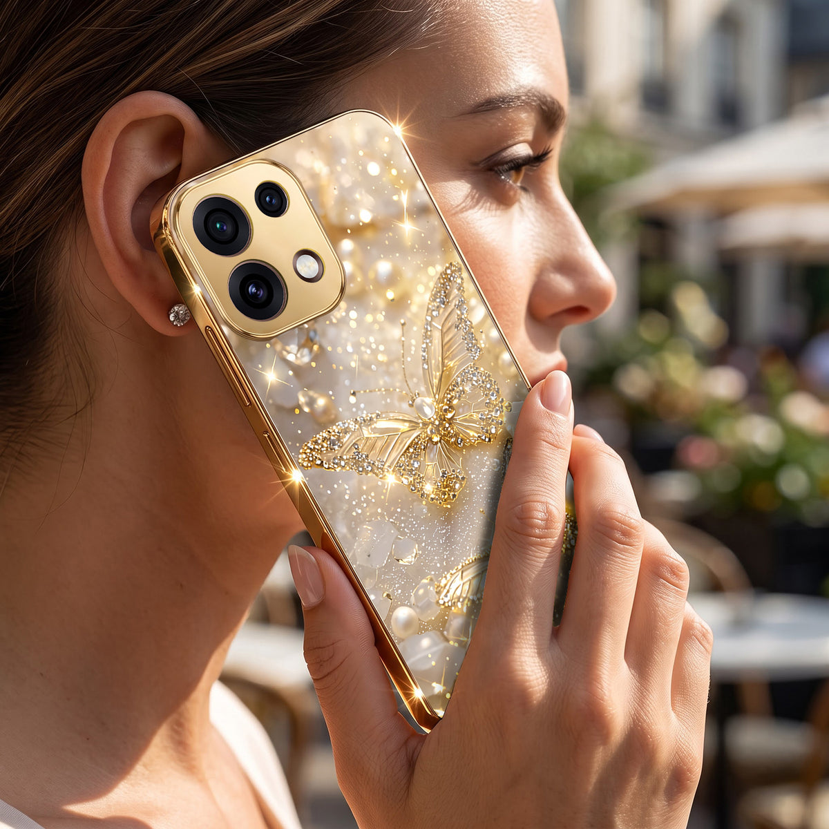 Oppo Reno 16C 5G Golden Butterfly Gold Electroplated Glass Phone Back Case