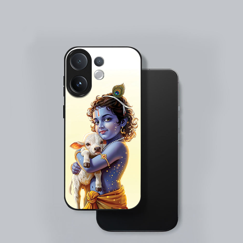 Vivo V60 5G Phone case with an illustration of a deity holding a lamb on a gray background