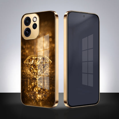 Oppo Reno 15 Pro Mini 5G Golden Diamond Gold Electroplated Glass Phone Back Case