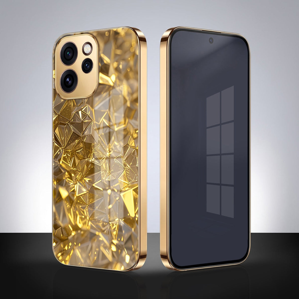 Oppo Reno 15 Pro Mini 5G Golden Diamond Shatter Gold Electroplated Glass Phone Back Case