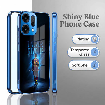 Oppo Reno 14 5G Never Give Up Blue Electroplated Glass Phone Back Case