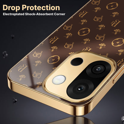 OnePlus 13s 5G Luxury Monogram Brown Gold Electroplated Glass Phone Back Case