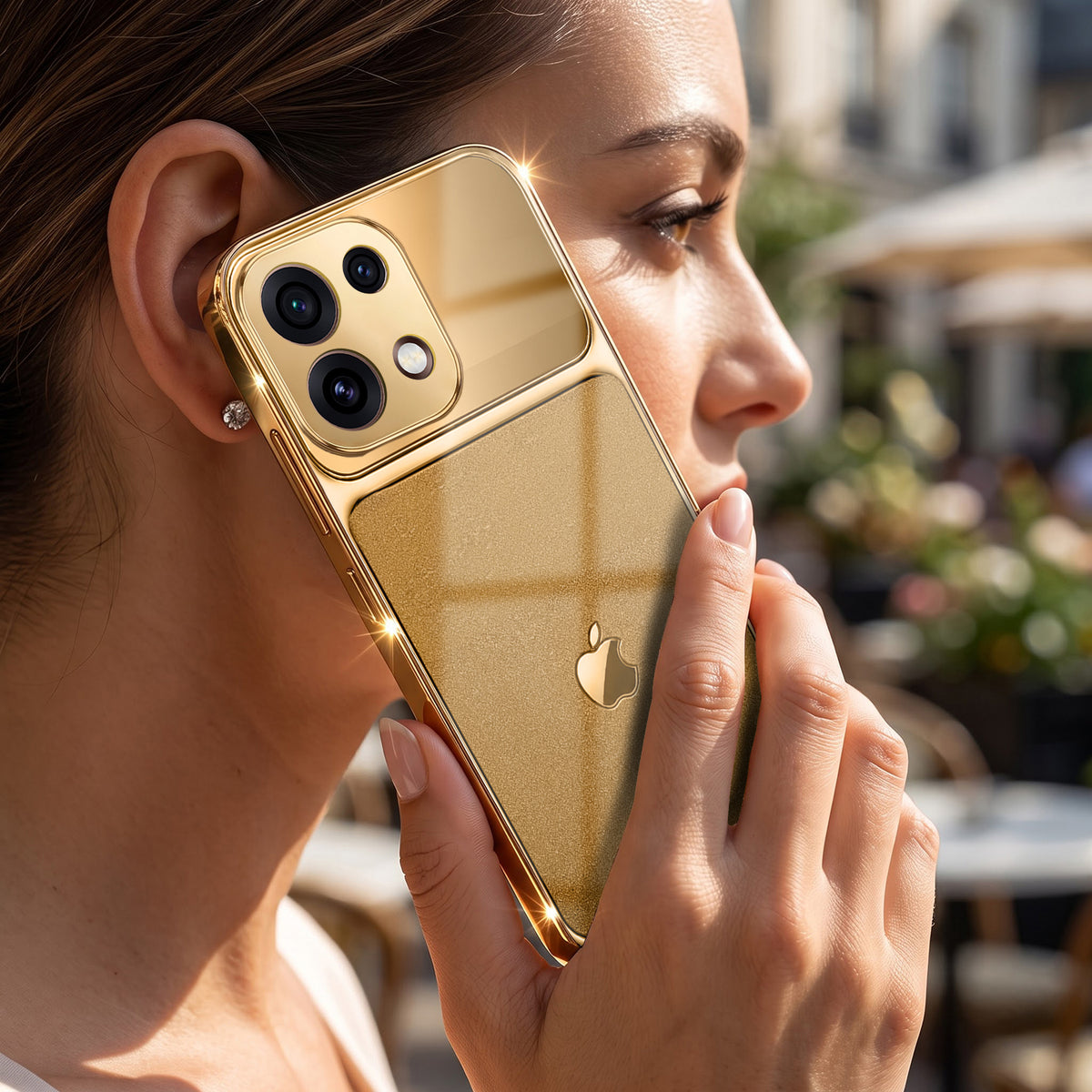 Oppo Reno 16C 5G Royal Touch Apple Gold Electroplated Glass Phone Back Case
