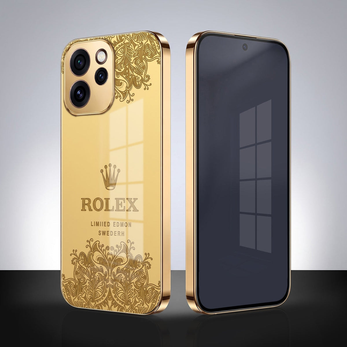 Oppo Reno 15 Pro Mini 5G Rolex Crown Gold Electroplated Glass Phone Back Case