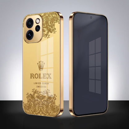 Oppo Reno 15 Pro Mini 5G Rolex Crown Gold Electroplated Glass Phone Back Case