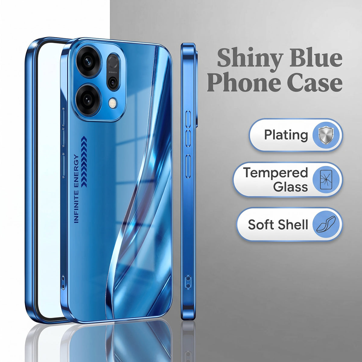 Oppo Reno 14 5G Luxury Infinity Energy Blue Electroplated Glass Phone Back Case