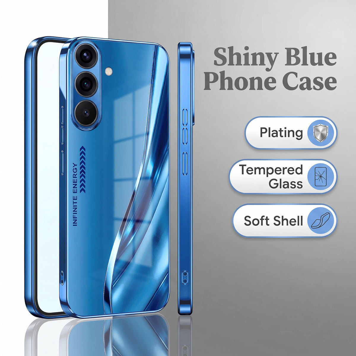 Samsung Galaxy A36 5G Luxury Infinity Energy Blue Electroplated Glass Phone Back Case