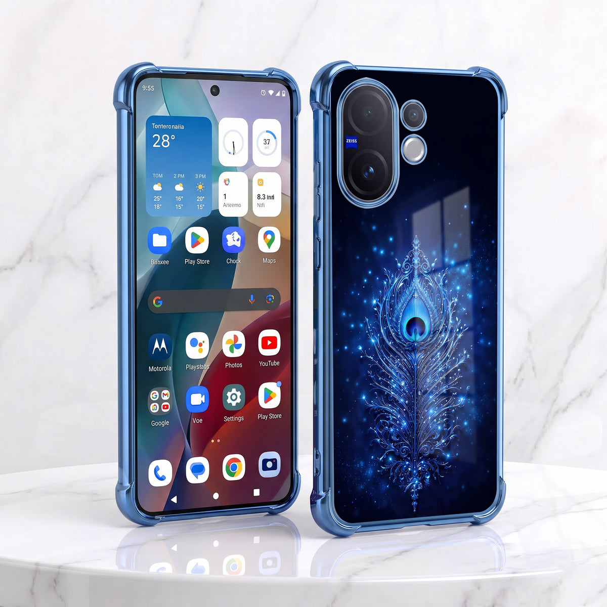 Vivo V60 5G Premium Peacock Feather Airbags Printed Back Case