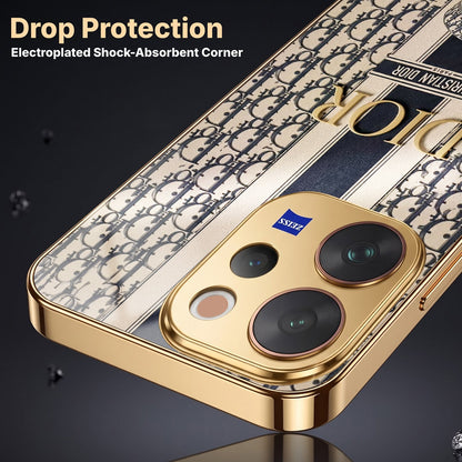 Vivo V70 5G Luxury Dior Gold Electroplated Glass Phone Back Case