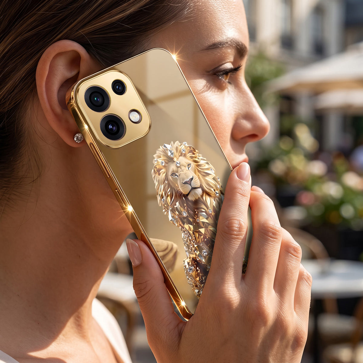 Oppo Reno 16C 5G Luxury Lion Gold Electroplated Glass Phone Back Case