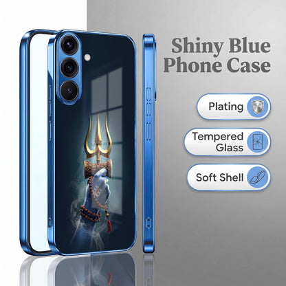 Samsung Galaxy A36 5G Divine Shiva Trisul Blue Electroplated Glass Phone Back Case