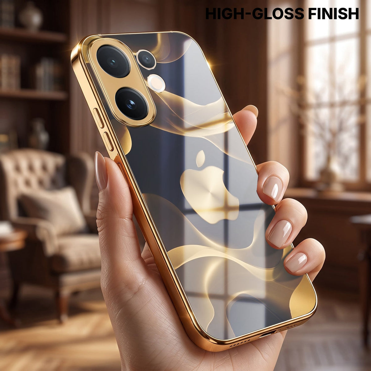 Vivo V60 5G Luxury Wave Gold Electroplated Glass Phone Back Case