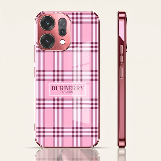 Oppo Reno 14 5G Burberry Classic Pink Electroplated Glass Phone Back Case