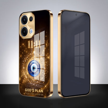Oppo Reno 13 5G God’s Plan Evil Eye Gold Electroplated Glass Phone Back Case