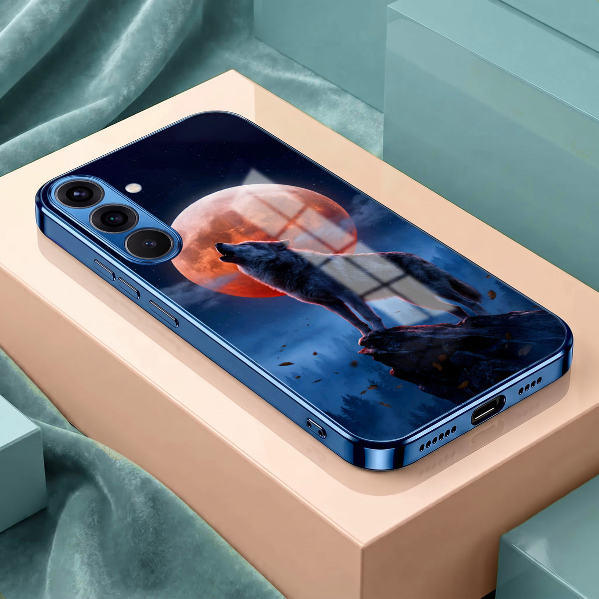 Samsung Galaxy A56 5G Lunar Wolf Blue Electroplated Glass Phone Back Case