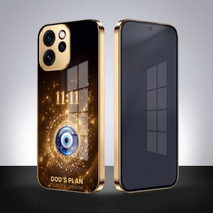 Oppo Reno 15 Pro Mini 5G God’s Plan Evil Eye Gold Electroplated Glass Phone Back Case