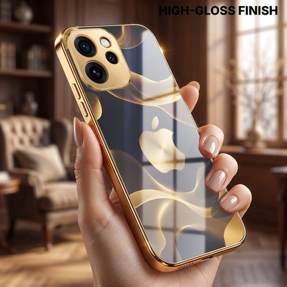 Oppo Reno 15 Pro Mini 5G Luxury Wave Gold Electroplated Glass Phone Back Case