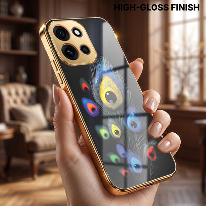 OnePlus Nord 6 5G Multi-Feather Peacock Gold Electroplated Glass Phone Back Case