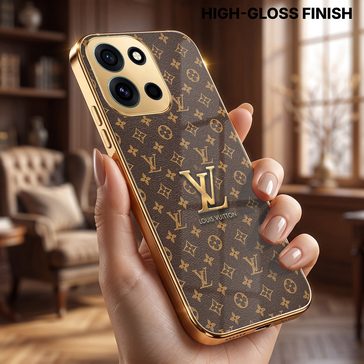 OnePlus Nord 6 5G LV Brown Monogram Gold Electroplated Glass Phone Back Case