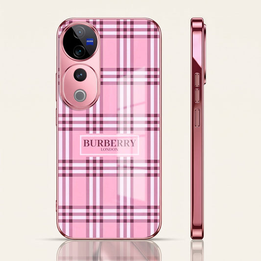 Vivo V40 Pro 5G Burberry Classic Pink Electroplated Glass Phone Back Case