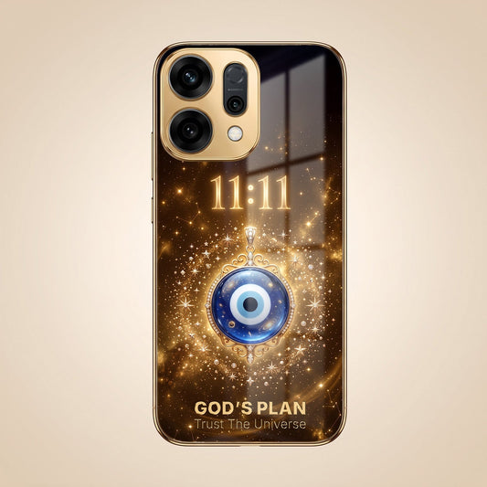 Oppo Reno 14 5G God’s Plan Evil Eye Gold Electroplated Glass Phone Back Case