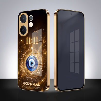 Vivo V60 5G God’s Plan Evil Eye Gold Electroplated Glass Phone Back Case