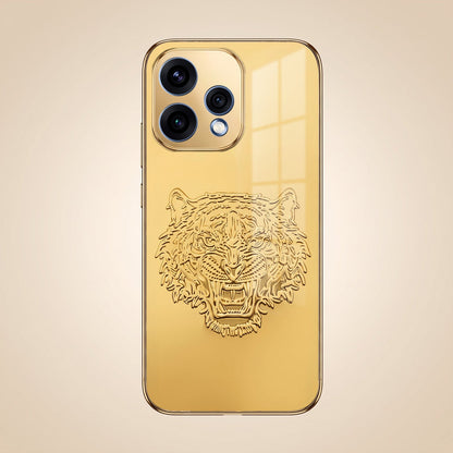 Oppo Reno 15 5G Golden Tiger Face Gold Electroplated Glass Phone Back Case