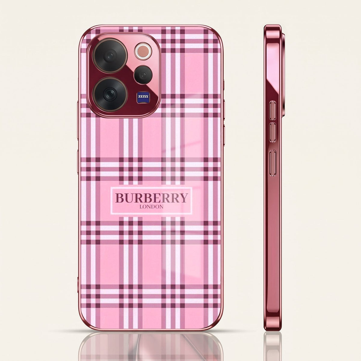 Vivo V70 5G Burberry Classic Pink Electroplated Glass Phone Back Case