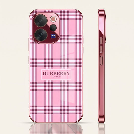 Vivo V70 5G Burberry Classic Pink Electroplated Glass Phone Back Case