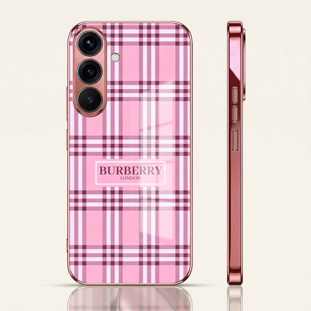 Samsung Galaxy A56 5G Burberry Classic Pink Electroplated Glass Phone Back Case