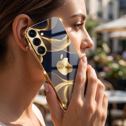 Samsung Galaxy A56 5G Luxury Wave Gold Electroplated Glass Phone Back Case