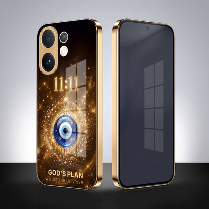 Vivo V60e 5G God’s Plan Evil Eye Gold Electroplated Glass Phone Back Case