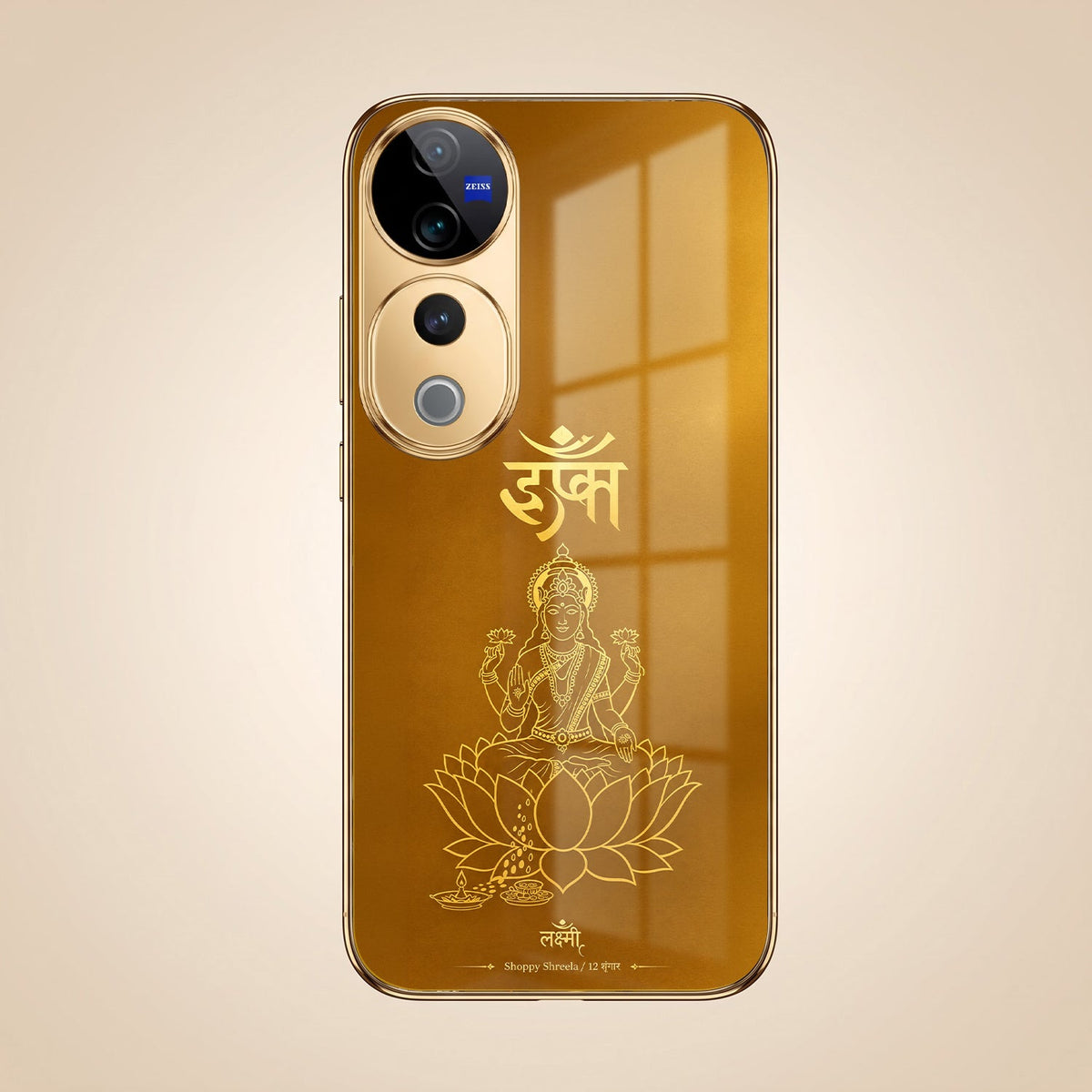 Vivo V40 Pro 5G Shree Lakshmi Divine Gold Electroplated Glass Phone Back Case