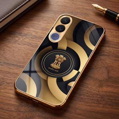 Vivo V70 FE 5G Royal Emblem Gold Electroplated Glass Phone Back Case