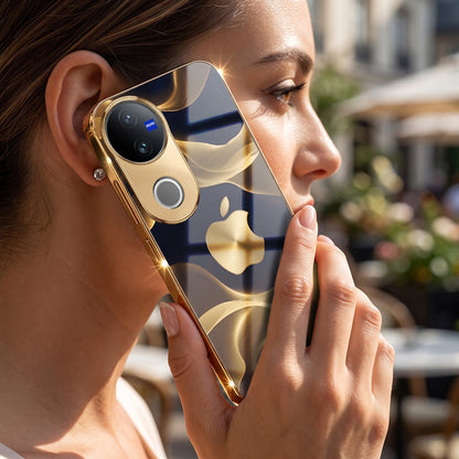 Vivo V50 5G Luxury Wave Gold Electroplated Glass Phone Back Case