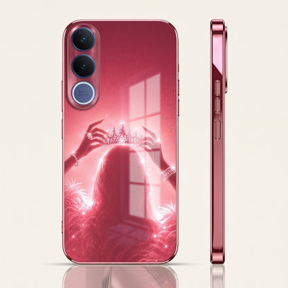 Vivo V70 FE 5G Luxury Crown Queen Pink Electroplated Glass Phone Back Case