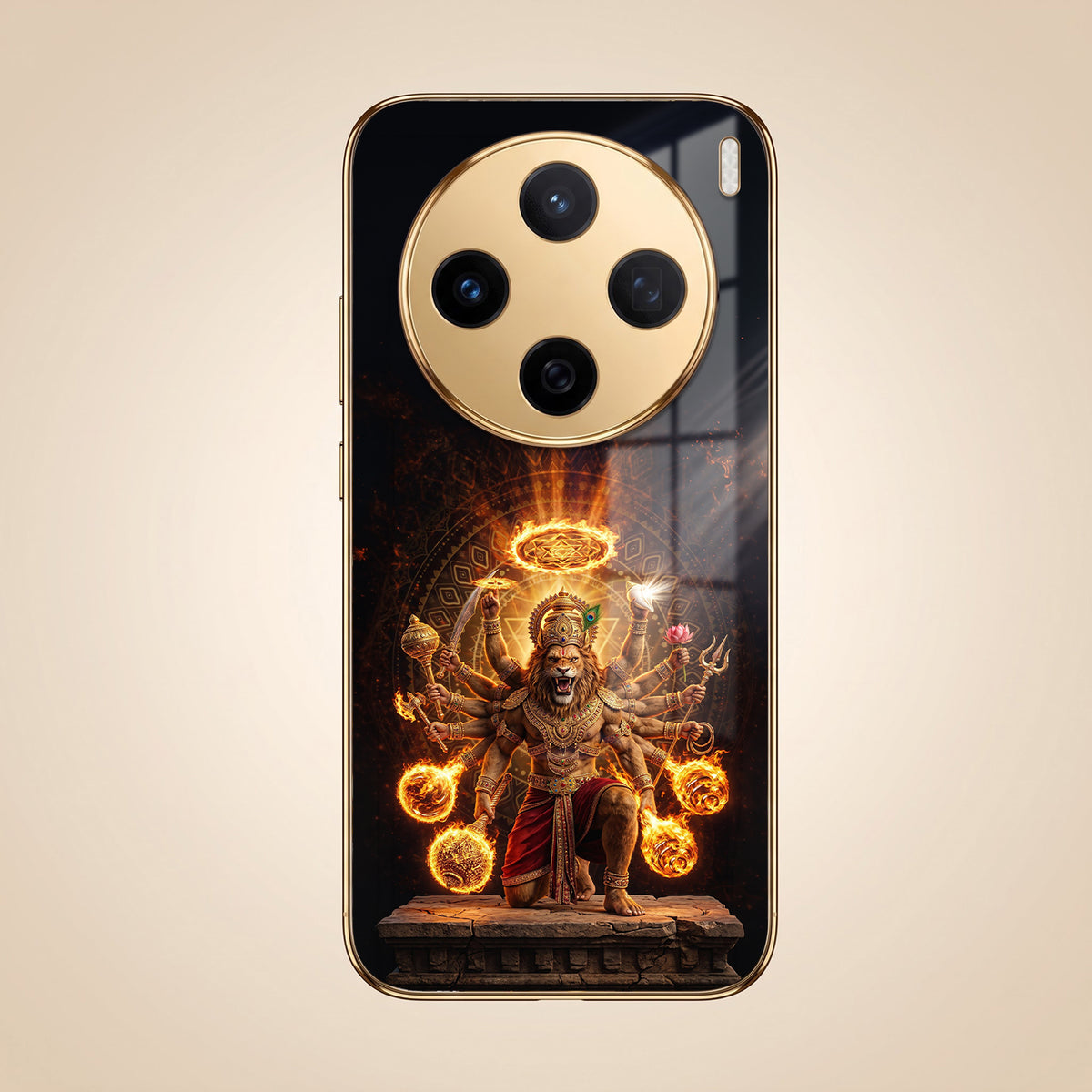 Vivo X200T 5G Lord Narasimha Gold Electroplated Glass Phone Back Case