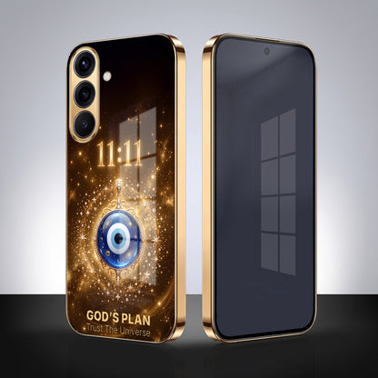 Samsung Galaxy A36 5G God’s Plan Evil Eye Gold Electroplated Glass Phone Back Case