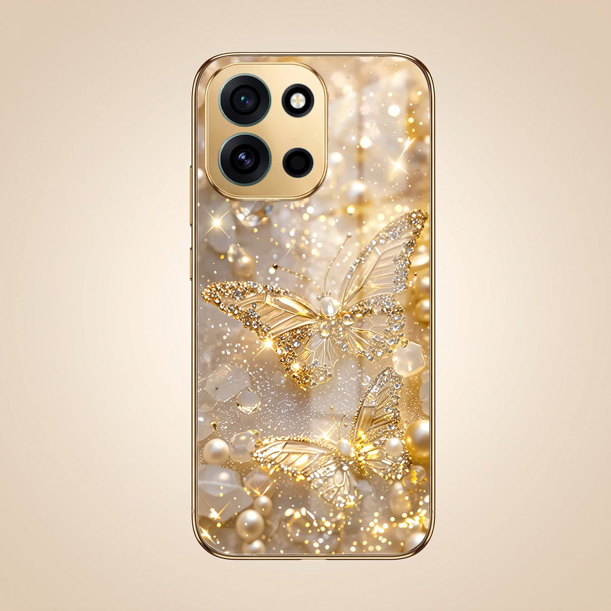 OnePlus Nord 6 5G Golden Butterfly Gold Electroplated Glass Phone Back Case