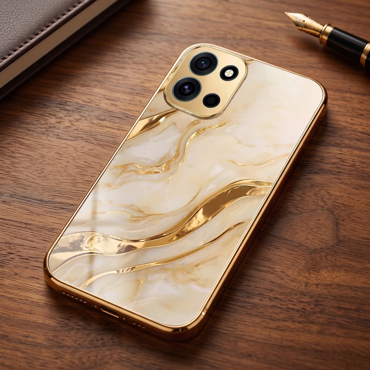 OnePlus Nord 6 5G Marvel Texture Gold Electroplated Glass Phone Back Case