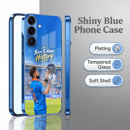 Samsung Galaxy A36 5G Born TO Make History Blue Electroplated Glass Phone Back Case