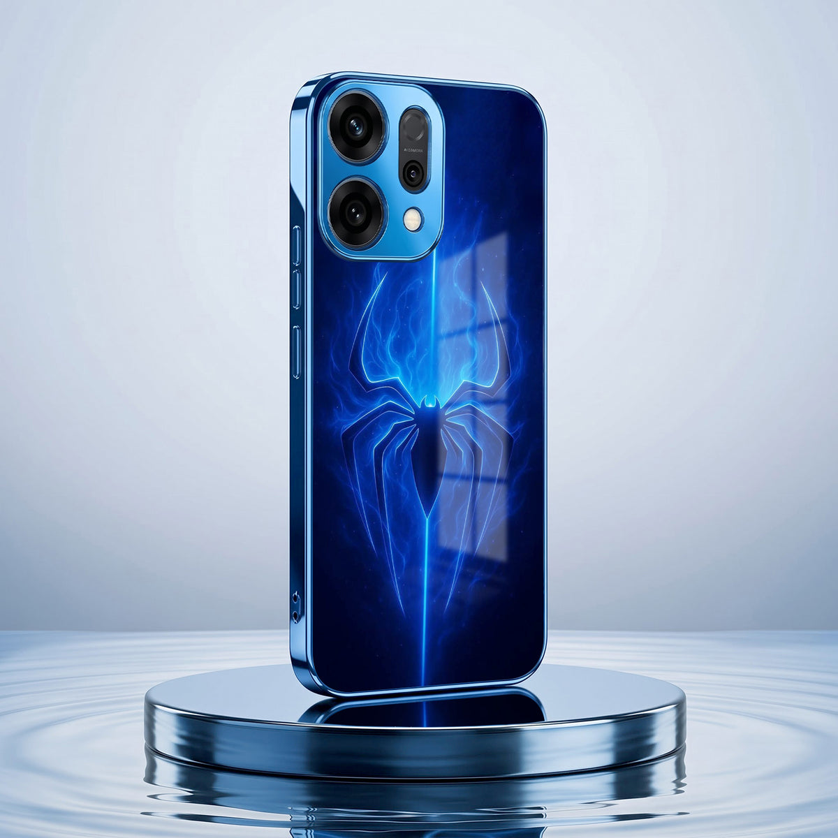 Oppo Reno 14 5G Neon Spider Blue Electroplated Glass Phone Back Case