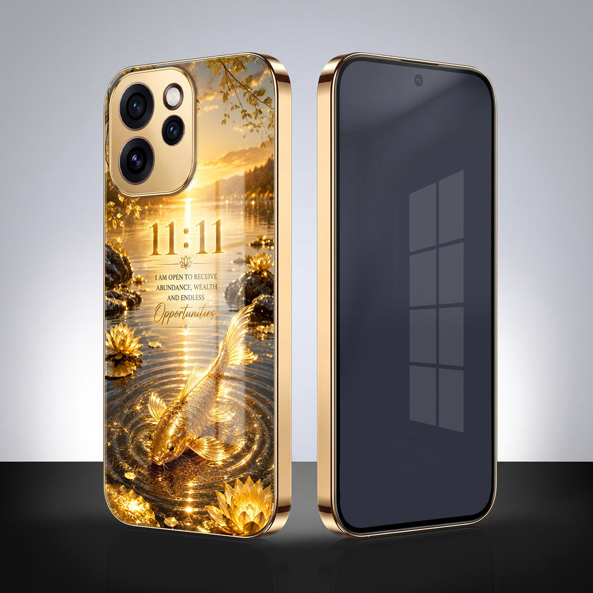 Oppo Reno 15 Pro Mini 5G 11:11 Manifestation Gold Electroplated Glass Phone Back Case