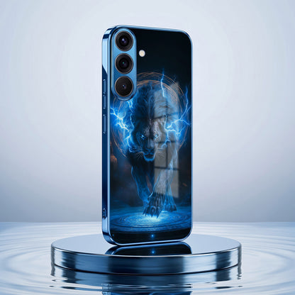 Samsung Galaxy A36 5G Thunder Titan Lion Blue Electroplated Glass Phone Back Case