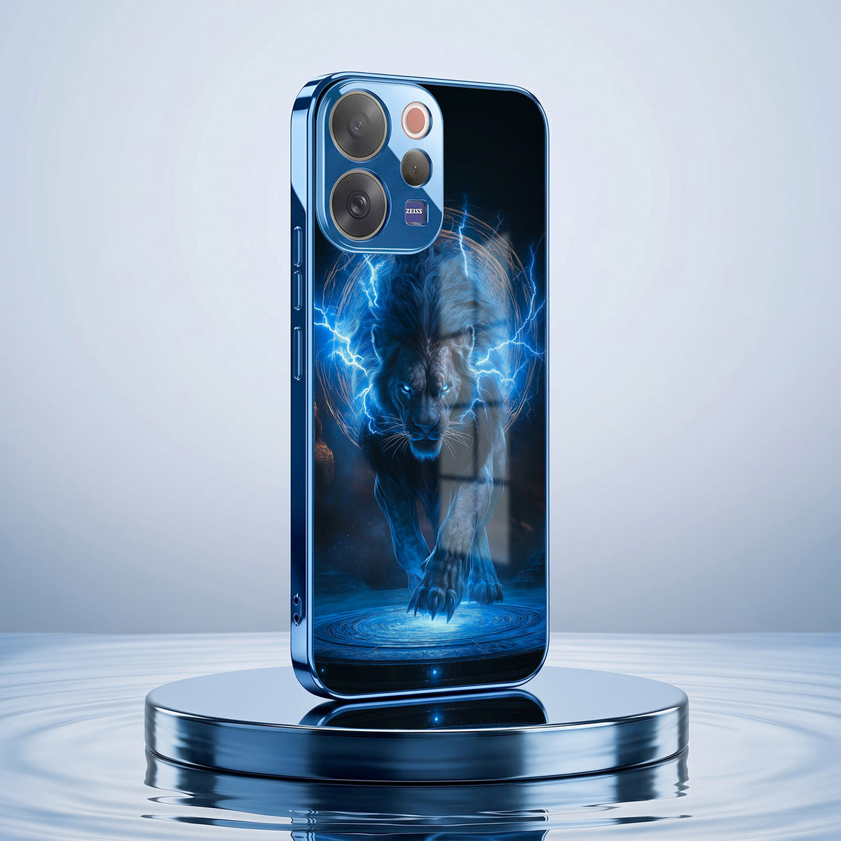 Vivo V70 5G Thunder Titan Lion Blue Electroplated Glass Phone Back Case