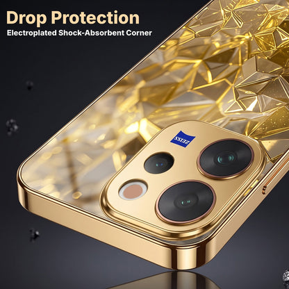 Vivo V70 5G Golden Diamond Shatter Gold Electroplated Glass Phone Back Case
